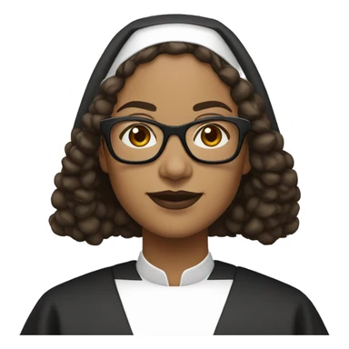 Female nun with medium skin tone and curly hair wearing spike Lee glasses sticker