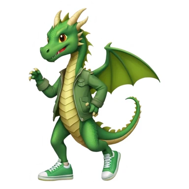 friendly anthropomorphised green dragon in a jacket and sneakers walking upright, relaxed pose sticker