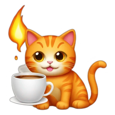 orange cat with fire and a cup of coffe sticker