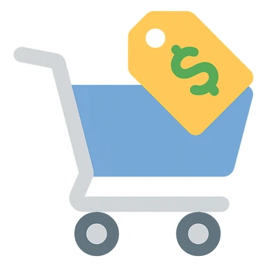 Shopping cart with a price tag, simple emoji style sticker