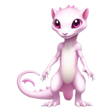 White, Chibi, White body, Anthro-Sona-Lizard-Alien-Salazzle-Mew-Fakémon, with pink eyes, Full Body sticker