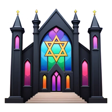 jewish synagogue temple in dark goth aesthetic style with black building and rainbow tint glass windows and star of david and celestial symbolism of peace and acceptance  sticker