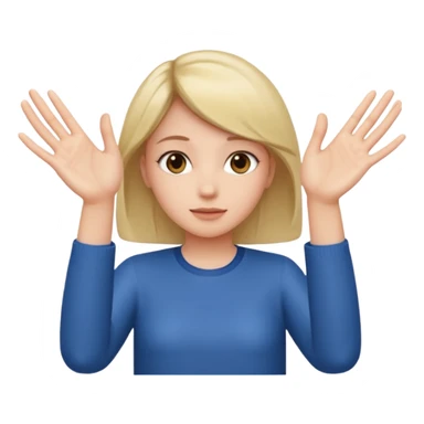 Girl with two hands in front out palms facing upwards and hands in front of her LOWER and her left hand slightly lower than her right hand sticker