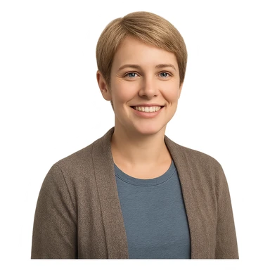 a wife with short blond hair, friendly expression, casual clothing, portrait, simple background sticker