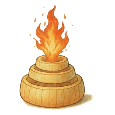 ghibli style illustration of a sliced onion volcano with fire erupting from the top sticker