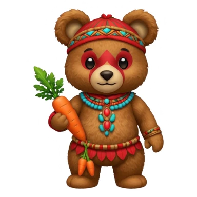 teddy bear Upper, wearing red mayan ancient custome, with carrot half body sticker