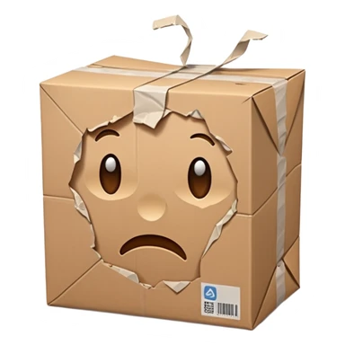 Generate a realistic emoji-style of a package being damaged sticker