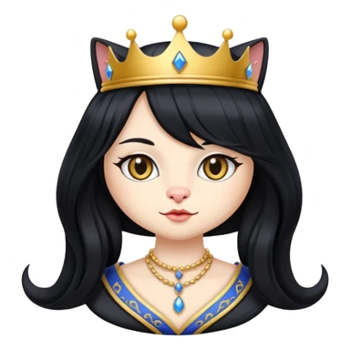 cat in royal queen attire, long flowing black wig sticker