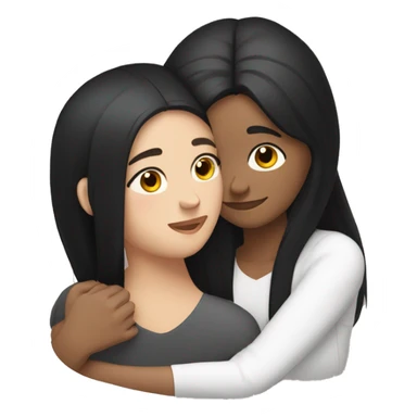 Lesbian with long black hair and white skin hugging her girlfriend from behind sticker
