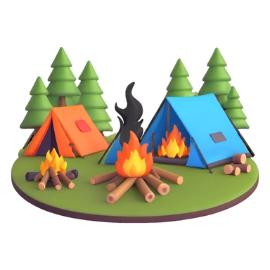 campfire burning next to camping tent sticker
