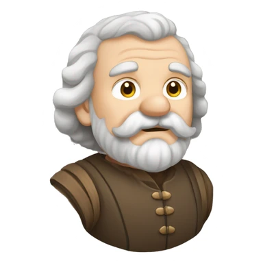 Short pudgy old man over enthusiastic face bald forehead long wavy gray and brown hair moustache Shakespearean dress vintage clothes hamlet sticker