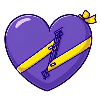 purple and yellow heart with a bandage sticker