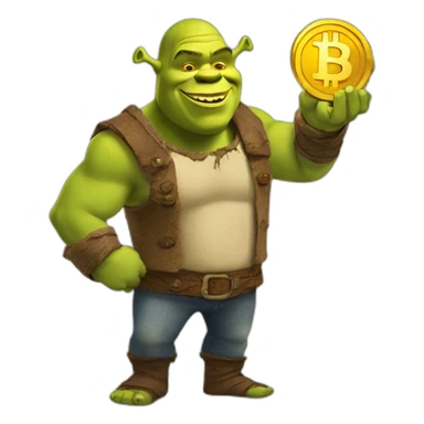 shrek holding bitcoin sticker