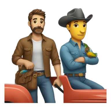 a bold man, a horse and a parakeet in a truck sticker