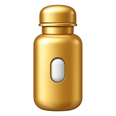 gold pill bottle and whit sticker