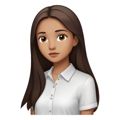 Feminine girl with light brown skin, dark straight long hair and dark eyes, wearing a white shirt, profile picture style sticker