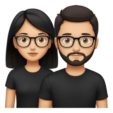 chico con gafas y barba corta moreno  camiseta negra al lado una chica pelo negro  largo piel blanca y camiseta rosa ojos marrones sticker