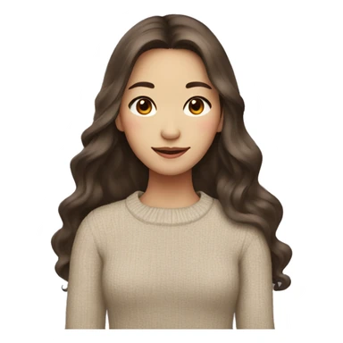 Asian girl with long wavy brown hair, pretty, dressed in sweater sticker