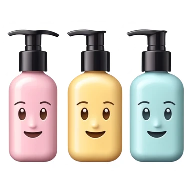 emoji of three different beauty products, with brand labels, minimalistic but luxury design (realistic), pastel colors sticker