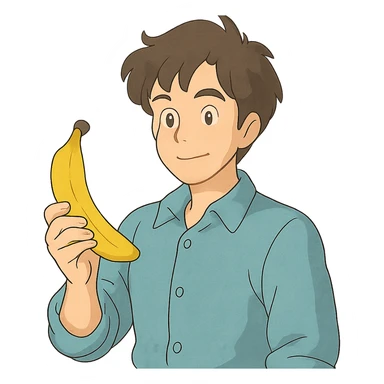 ghibli style guy holding a banana, no background sticker