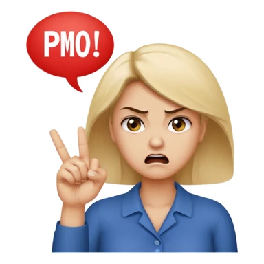 An angry lady with her finger up and the phrase “Don’t PMO” in a speech bubble  sticker