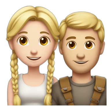 White Man loves woman with pigtails with a heart in between them, symbolizing their love sticker