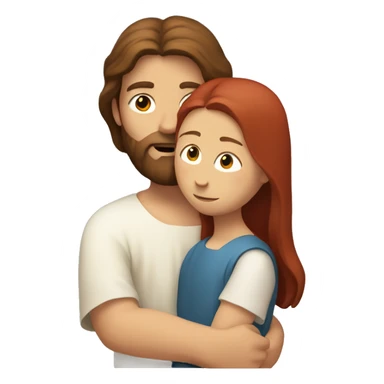 Jesus with brown hair hugging red hair child  sticker