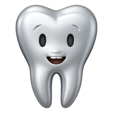 human tooth emoji, smooth chrome ceramic-metal texture, clean medical luxury aesthetic, isolated on white sticker