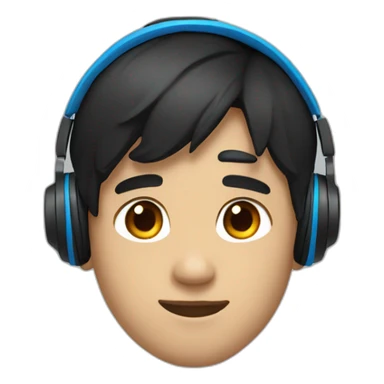  a young man with blue headphones, black hair sticker
