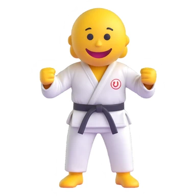 3D smiley emoji, round shape, wearing judo uniform with belt, sporty face, transparent background (judo) sticker