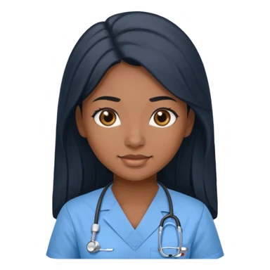 pretty brown skin nurse with long black hair and brown eyes in light blue scrubs sticker