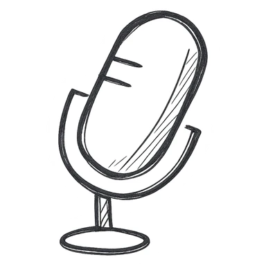 Microphone for sound recording icon, hand drawn, black outlines, no fill, simple and clean, angled view sticker