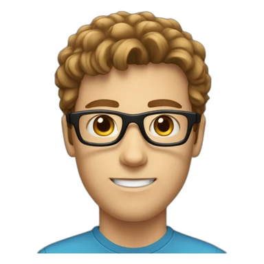 Young white man, programmer, brown mullet hair, black glasses sticker