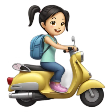 4yo Chinese girl with pigtails hair, riding scooter sticker