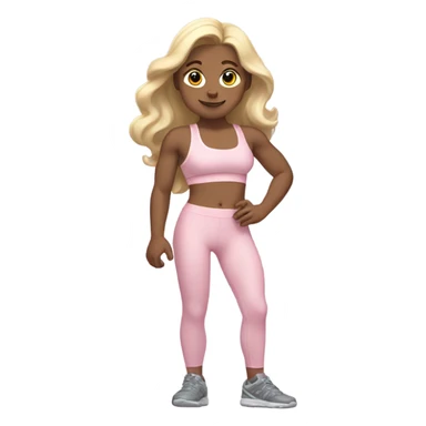 White woman, pale woman, long hair, blonde hair, wavy hair, baby pink sports bra, baby pink leggings, flexing right arm sticker
