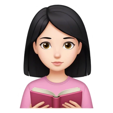 Chica de pelo negro con camisa rosada leyendo un libro sticker