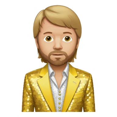 Björn Ulvaeus from ABBA with dark blonde hair, yellow sequin shirt, white sequin suit jacket sticker
