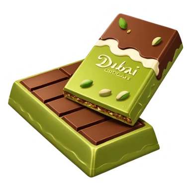 a dubai chocolate bar broken in half with pistachio and kataif paste coming out of it sticker