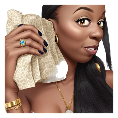 girl with dark skin holding jewelry sticker