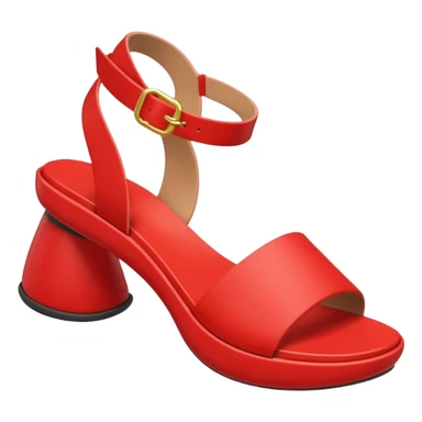 A 3D cartoon RED open-toe sandal with ankle straps and smooth curved sole, isolated plain background, Memoji-style rendering. sticker