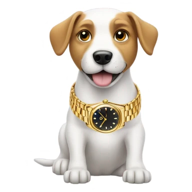 Dog wearing a gold watch sticker