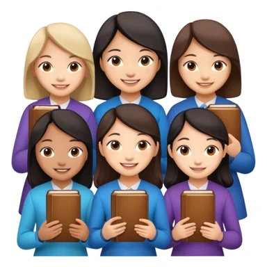 eight asian girls in a group, holding bibles sticker