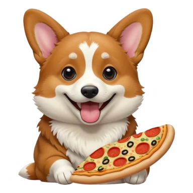 black tri-color corgi eating pizza sticker