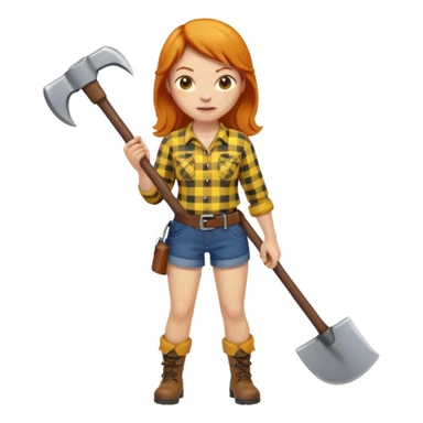 ginger lumberjack woman holding axe yellow checked shirt sticker