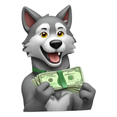 cartoon wolf with money sticker