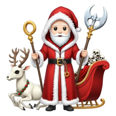 the Grim reaper dressed as Santa.... What gifts would be in his Sleigh.... What would his Sleigh likely look like.... Would the reindeer be skeletons, or ordinary reindeer? sticker