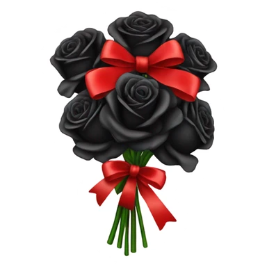 bouquet of black roses tied with a red bow sticker