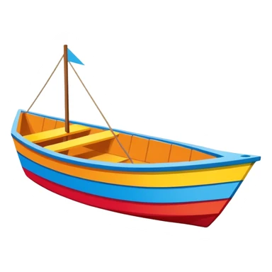 Brightly painted Cardboard boat with straight sides, very basic design pointed on one end, flat on the rear  sticker