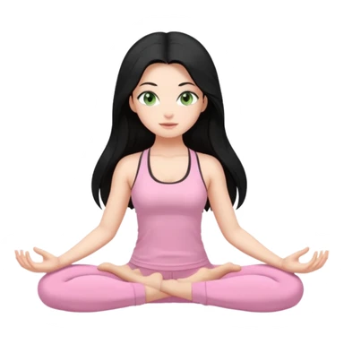 Girl with super long black hair with light green eyes doing yoga with light pink clothes sticker