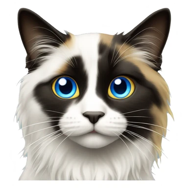 Black and white long haired cat with right eye blue and left eye yellow-brown sticker